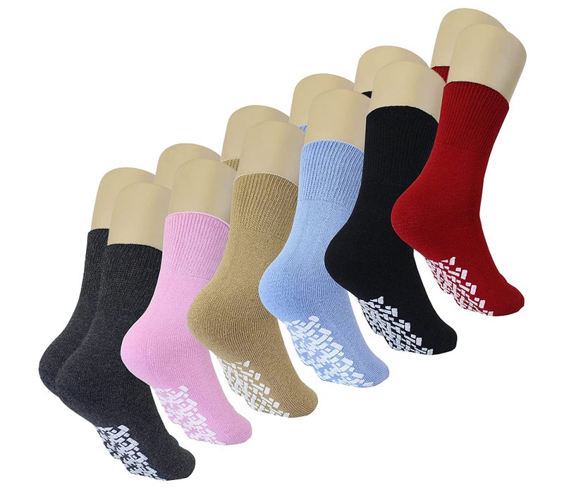 Brooklyn Socks 12 Pairs of Womens Non Skid/Slip Medical Socks, Cotton With Rubber Gripper Bottom, Assorted Colors, Size 9-11 - Image 2